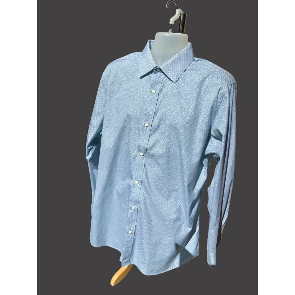 MTAILOR CUSTOM MADE CLOTHING BLUE DECO LATTICE LONG SLEEVE DRESS SHIRT LARGE - Picture 10 of 10